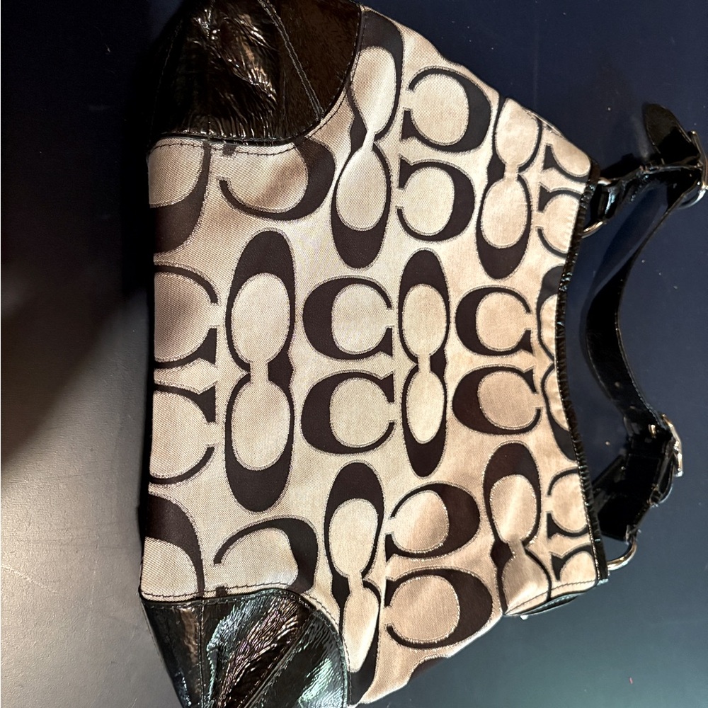 Coach Black and Cream Signature Handbag